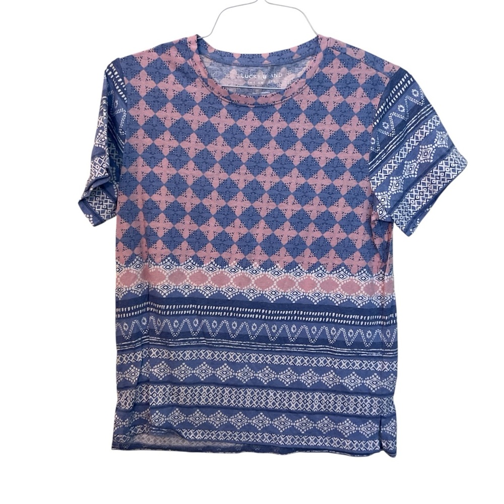 Lucky Brand Blue and Pink Geometric Tee